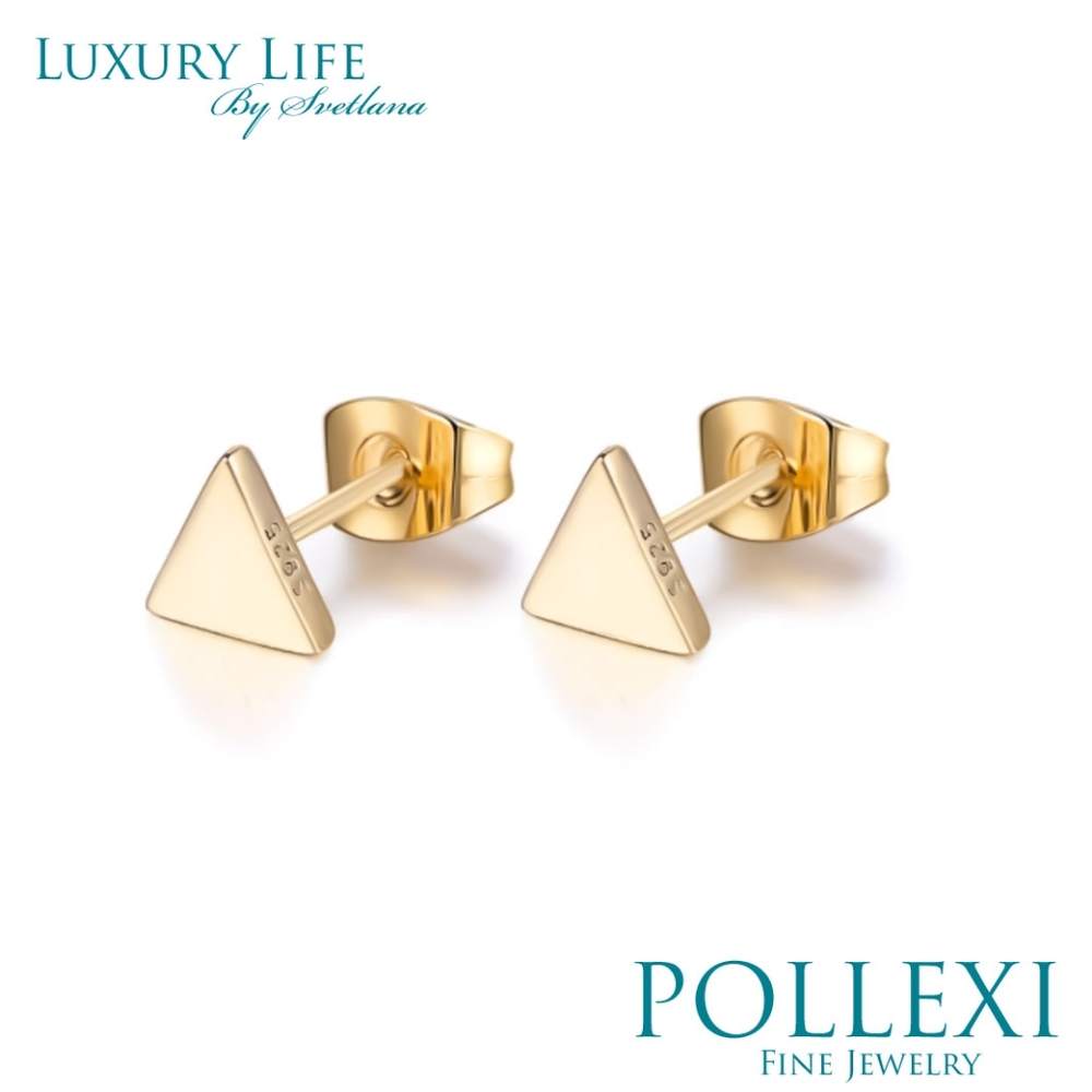 14k Gold Pyramid Stud Earrings - Picture 9 of 16
